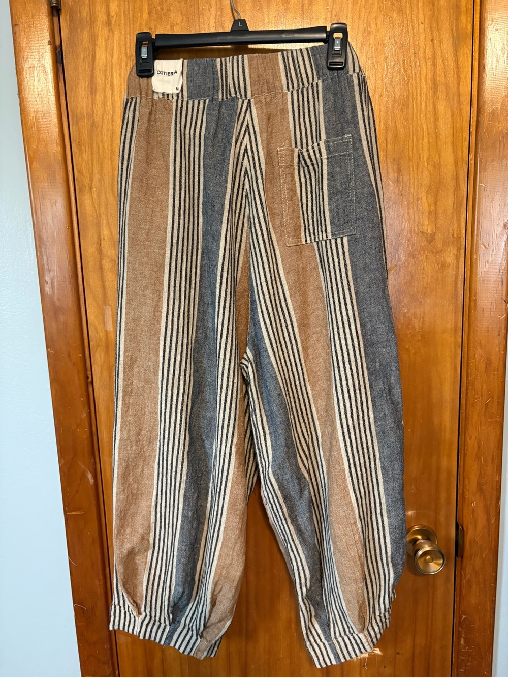 NWOT Cotierra Stripe Linen Blend Balloon Pants-Light Brown, Navy, Black, Beige - Picture 3 of 9